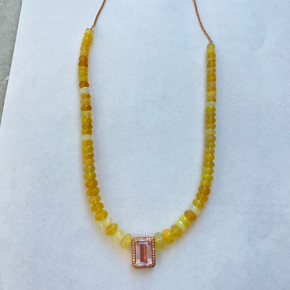 Jacquie Aiche Pave diamond and Kunzite center stone  rose-gold necklace. - Picture 12 of 16